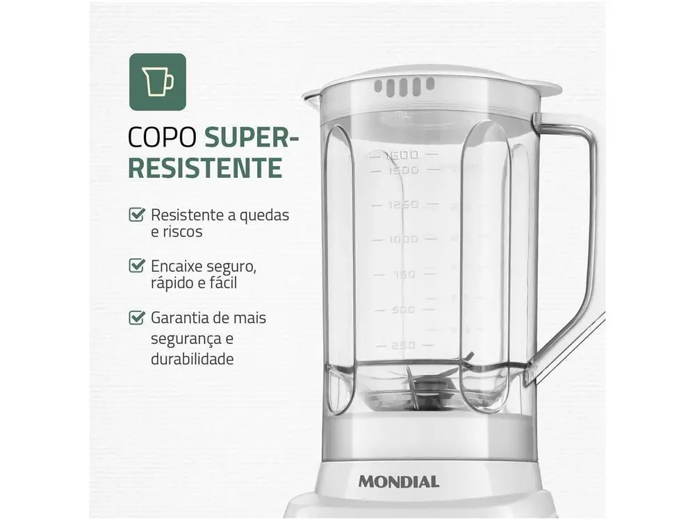 Mondial Pratic Power L-97-W 2 Speed Blender + Pulsar 550W White-110V - Imagem 3