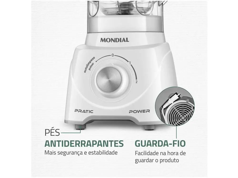 Mondial Pratic Power L-97-W 2 Speed Blender + Pulsar 550W White-110V - Imagem 6