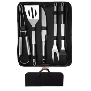Kit Churrasco Pegador Espátula Pincel Estojo Utensílios Em Inox