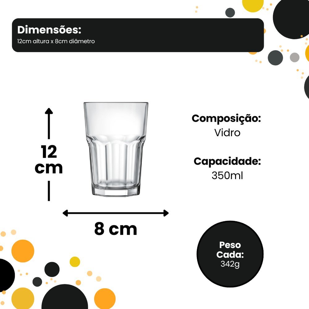 Conjunto 3 Copos De Vidro Trevi 350ml Suco Água Refrigerante ? - Imagem 2